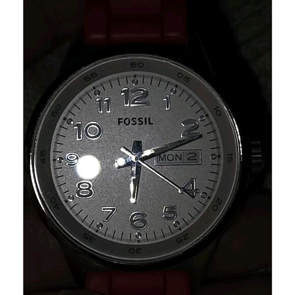 Fossil Wrist Watch Analog Digital 12 Hour Men’s FOSSIL Stainless Steel Red Band - Picture 2 of 6